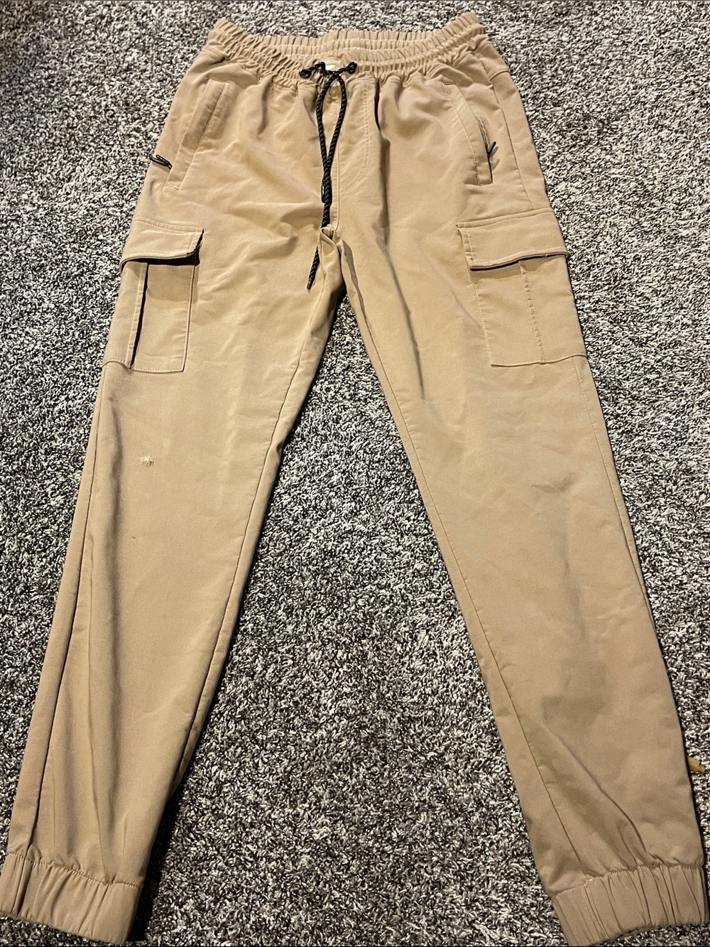Men's BOLA Tan Cargo Jogger Pants - Casual Drawstring Waist (S)